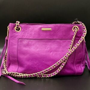 REBECCA MINKOFF “Swing” Purple Magenta Leather Chain Strap Convertible Shoulder